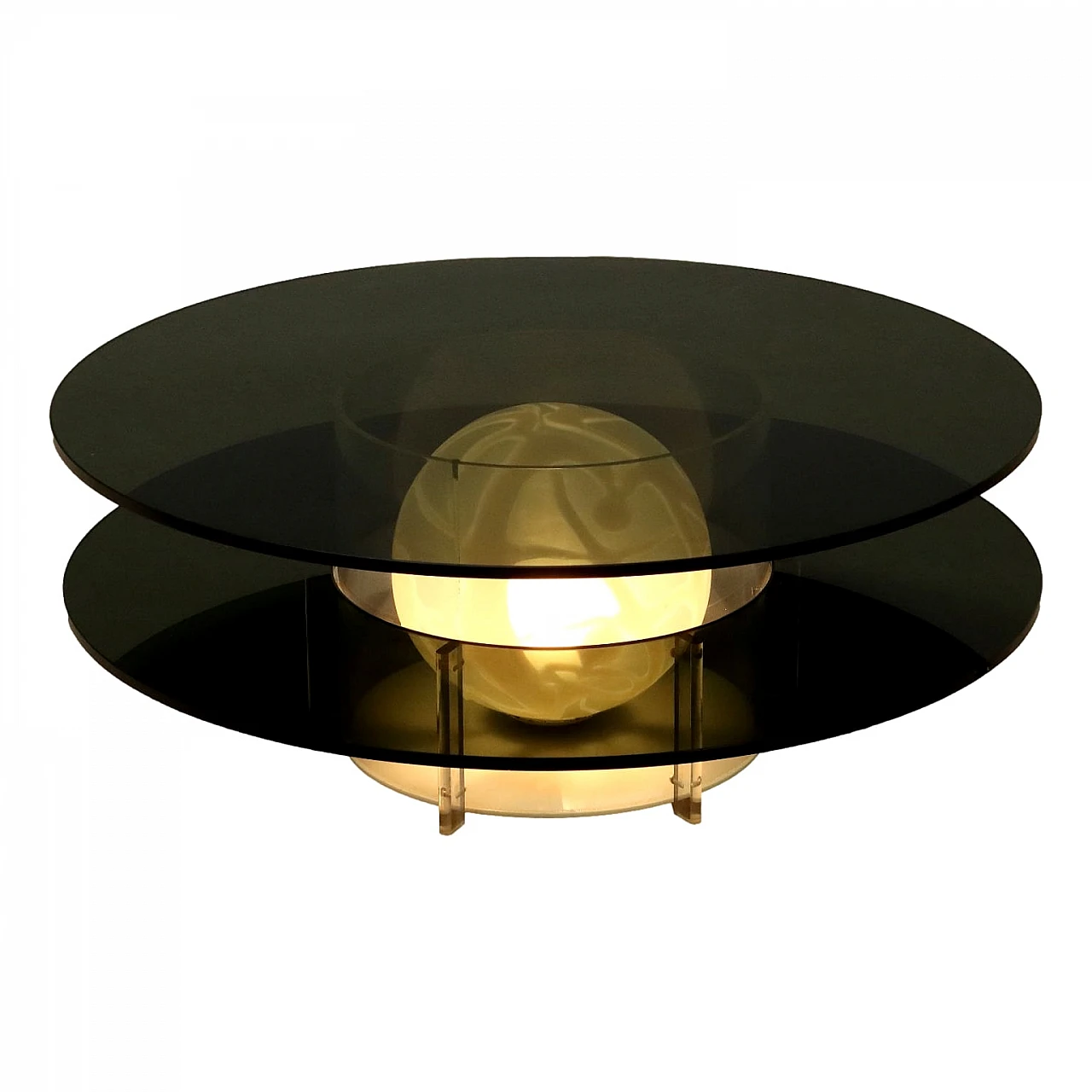 Coffee table with lamp in smoked glass and plexiglass, 1970s 1