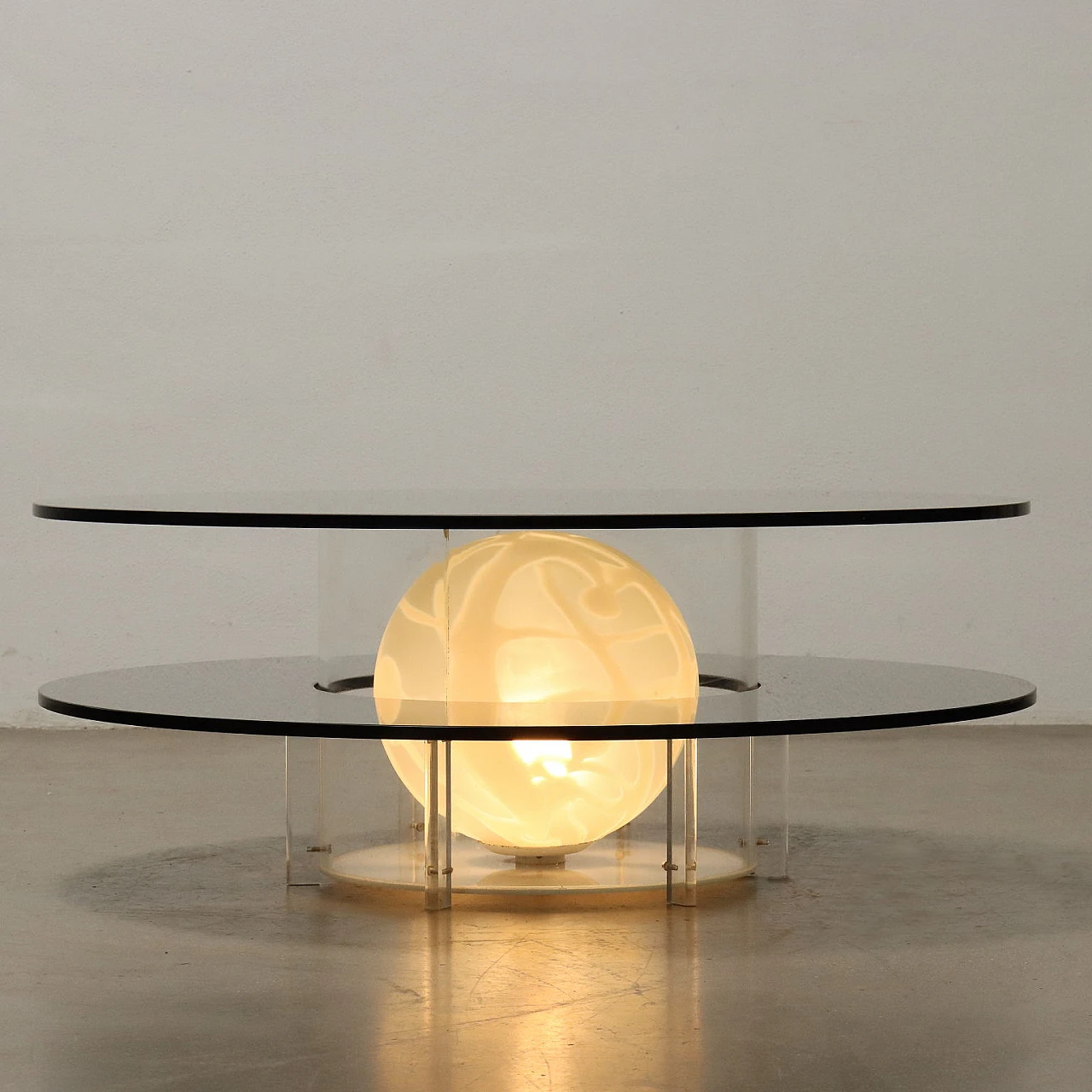 Coffee table with lamp in smoked glass and plexiglass, 1970s 3