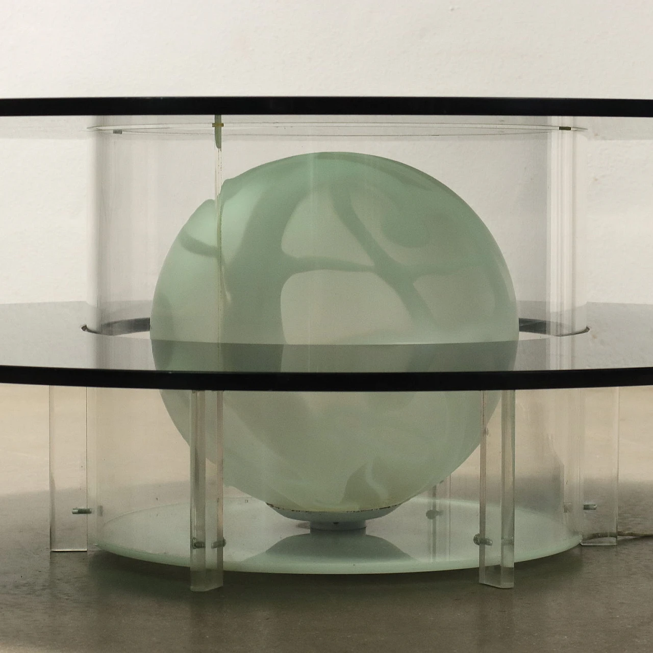 Coffee table with lamp in smoked glass and plexiglass, 1970s 4