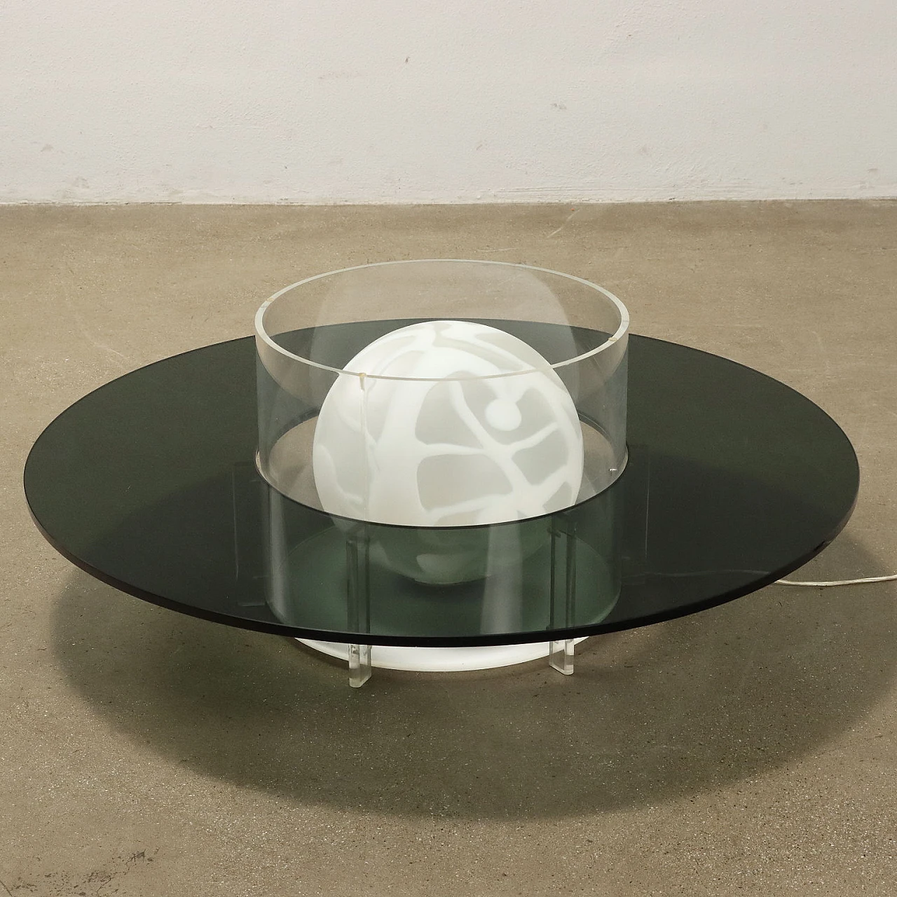 Coffee table with lamp in smoked glass and plexiglass, 1970s 10