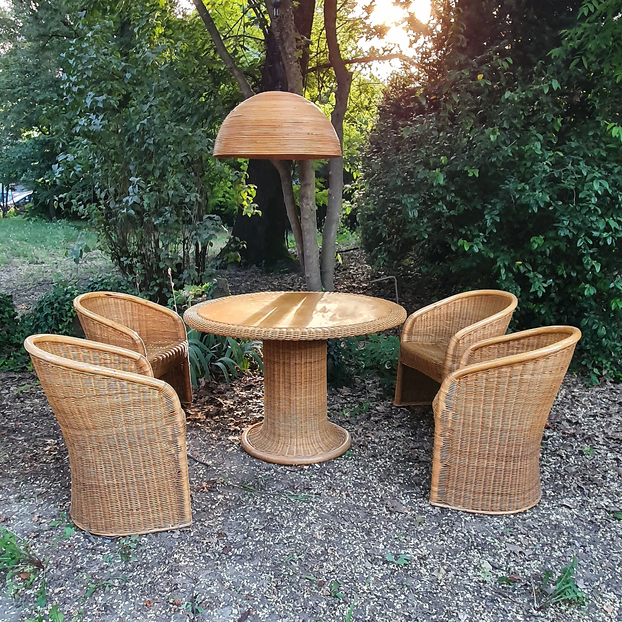 4 Wicker armchairs and table, 1960s 1