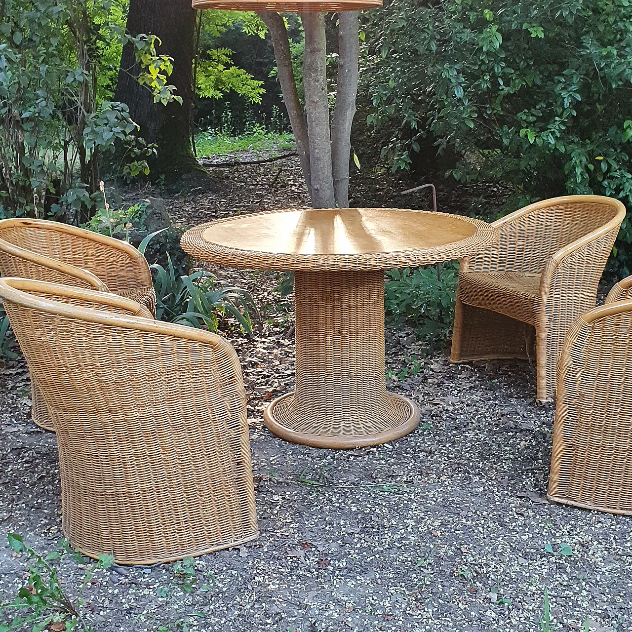 4 Wicker armchairs and table, 1960s 6