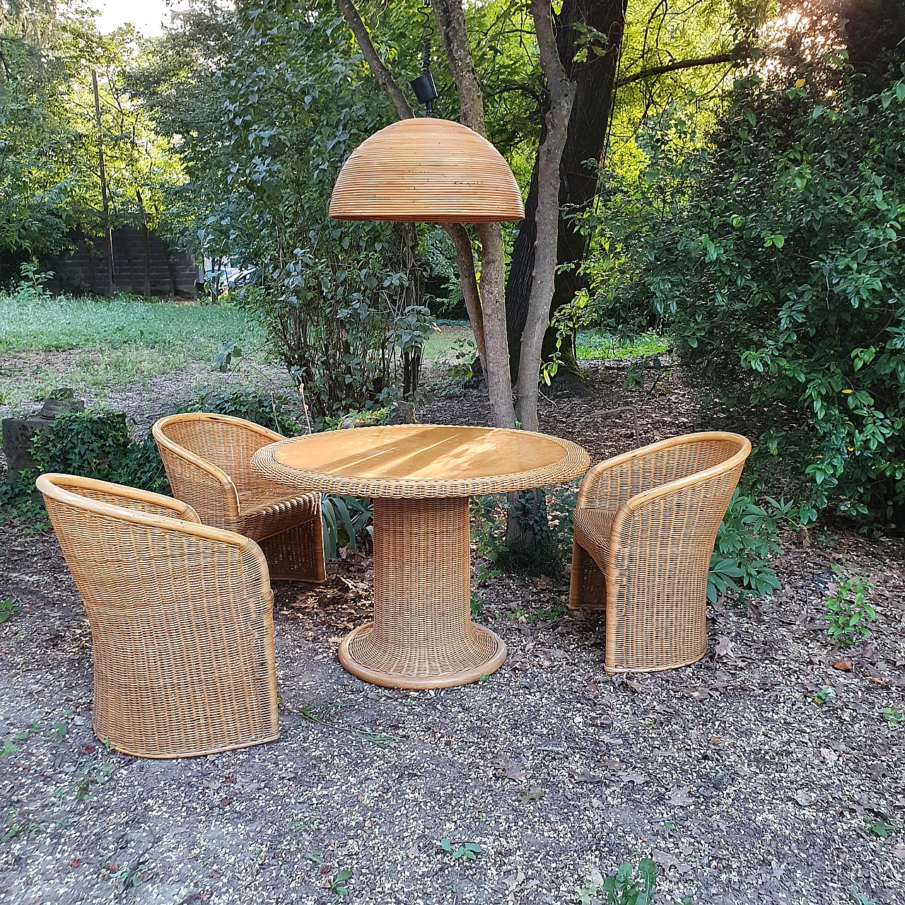 4 Wicker armchairs and table, 1960s 8