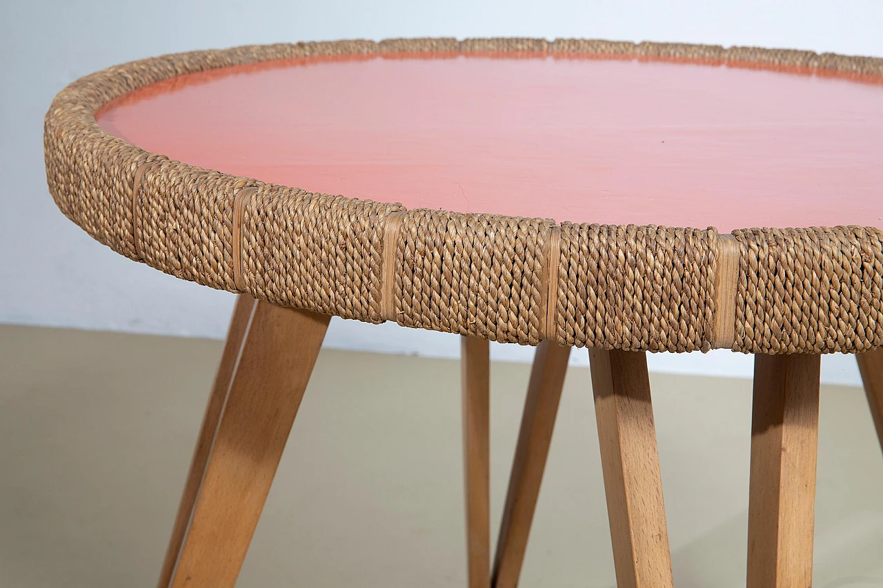 Coffee table in laquered wood and rope by Augusto Romano, 1940s 5