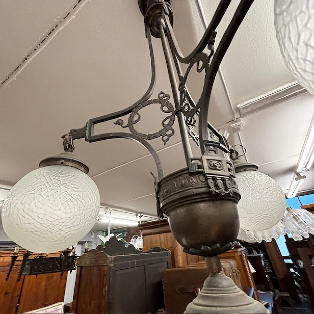 Wrought iron and brass Art Nouveau chandelier, 1930s 7