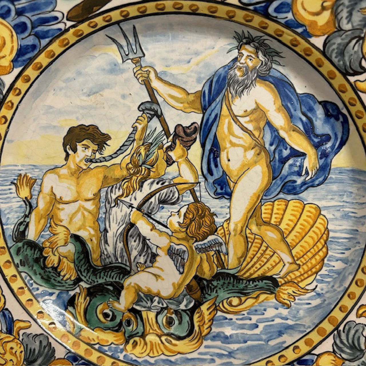 Majolica plate depicting Neptune by Carlo Mollica, 19th century 2