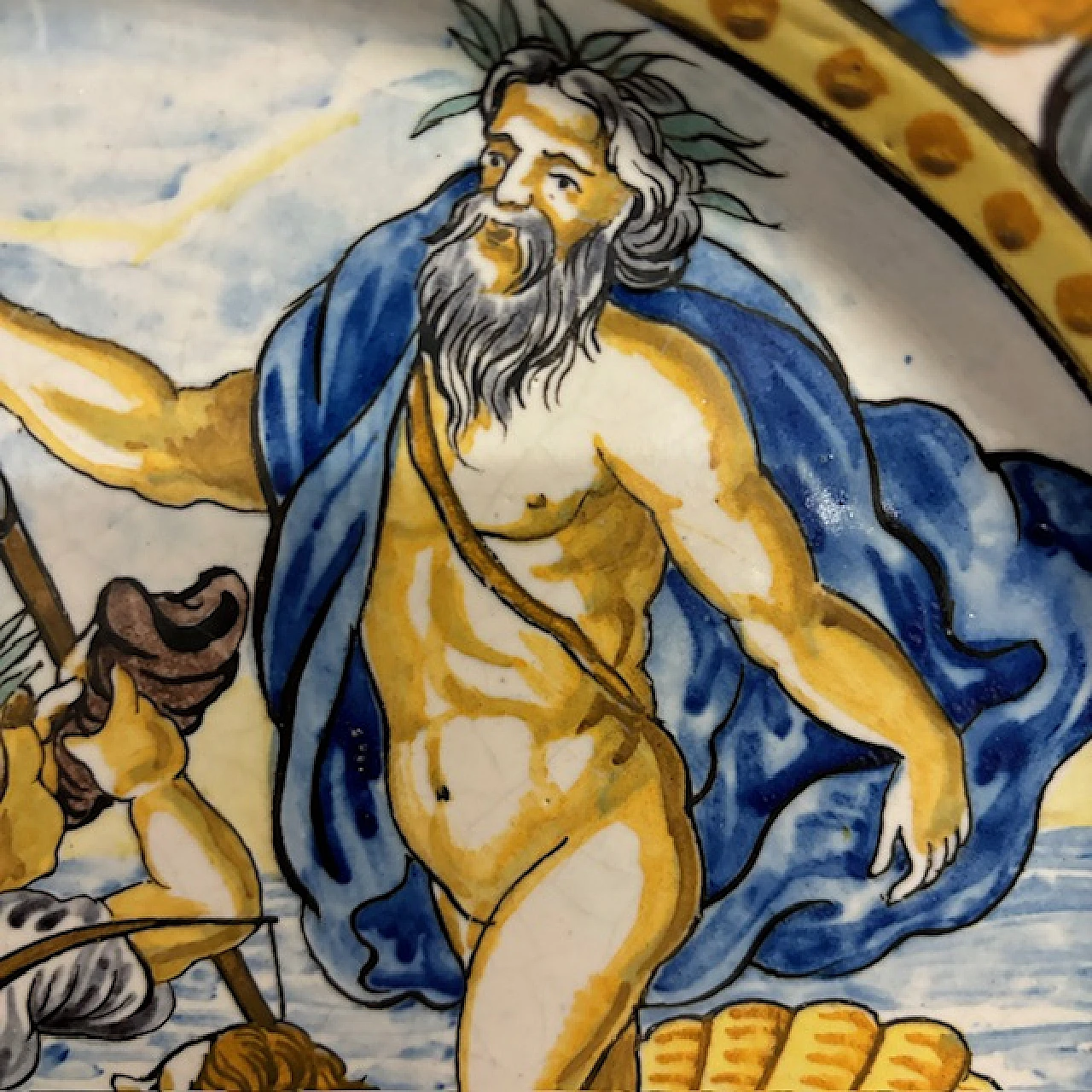 Majolica plate depicting Neptune by Carlo Mollica, 19th century 3