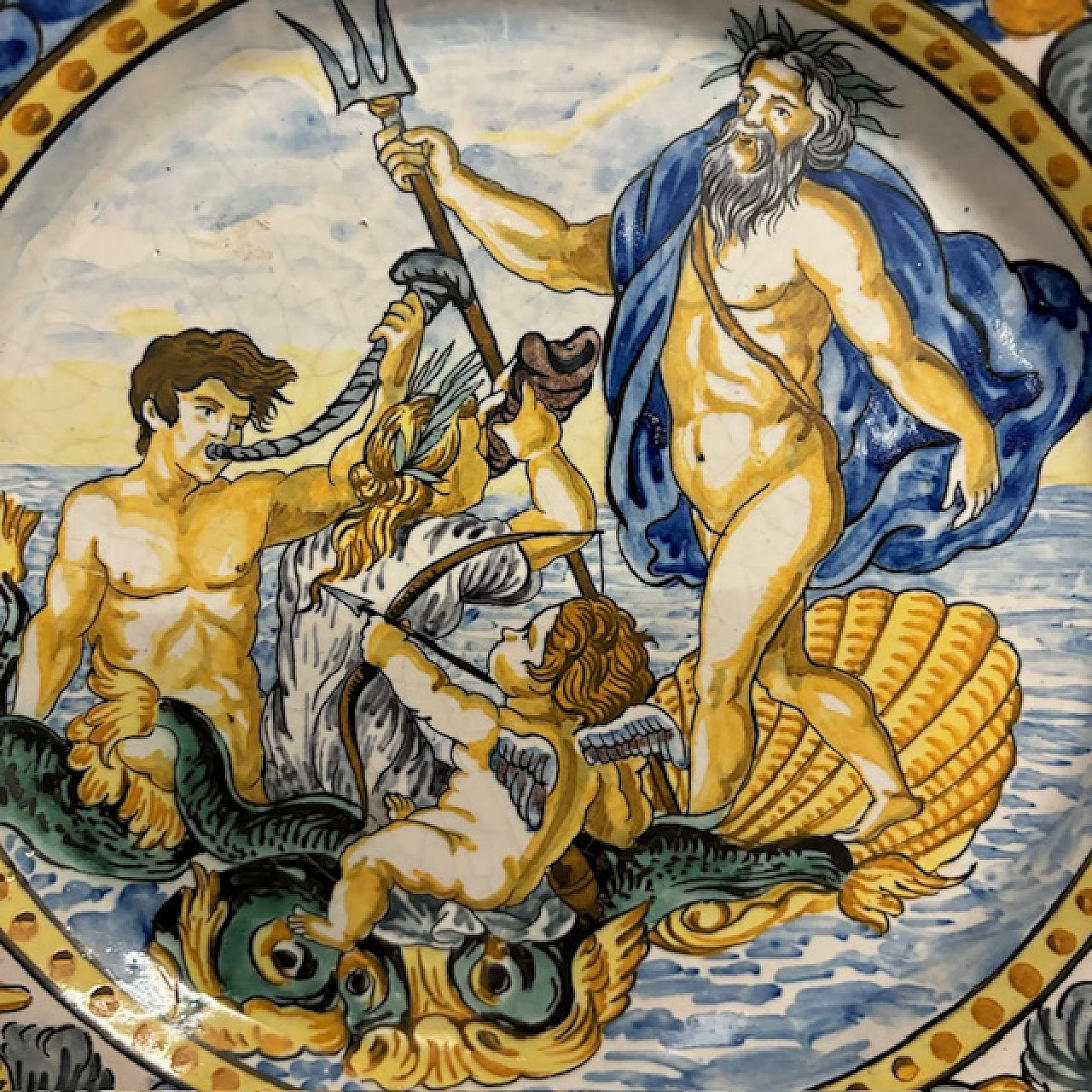 Majolica plate depicting Neptune by Carlo Mollica, 19th century 5