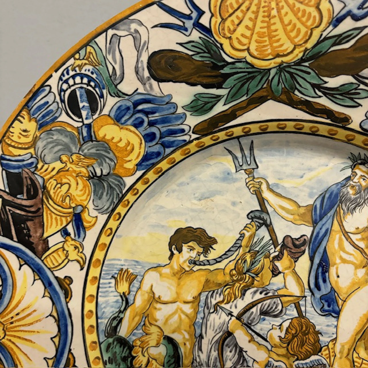 Majolica plate depicting Neptune by Carlo Mollica, 19th century 8