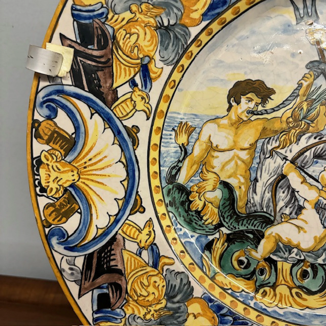 Majolica plate depicting Neptune by Carlo Mollica, 19th century 9