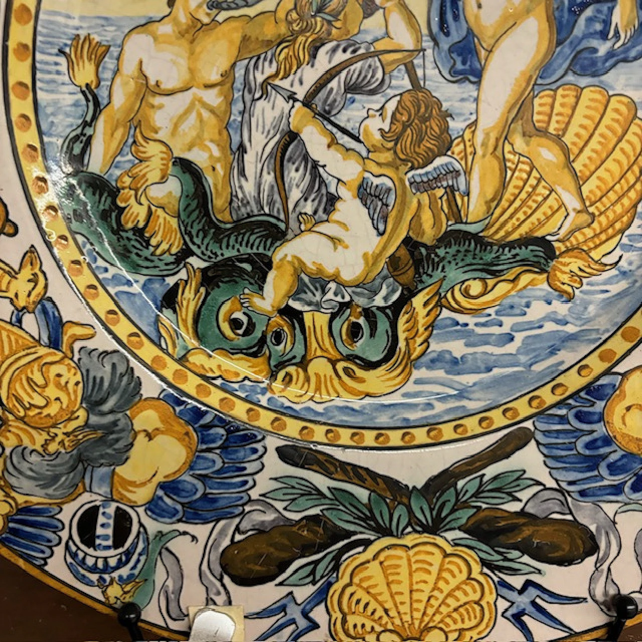 Majolica plate depicting Neptune by Carlo Mollica, 19th century 10