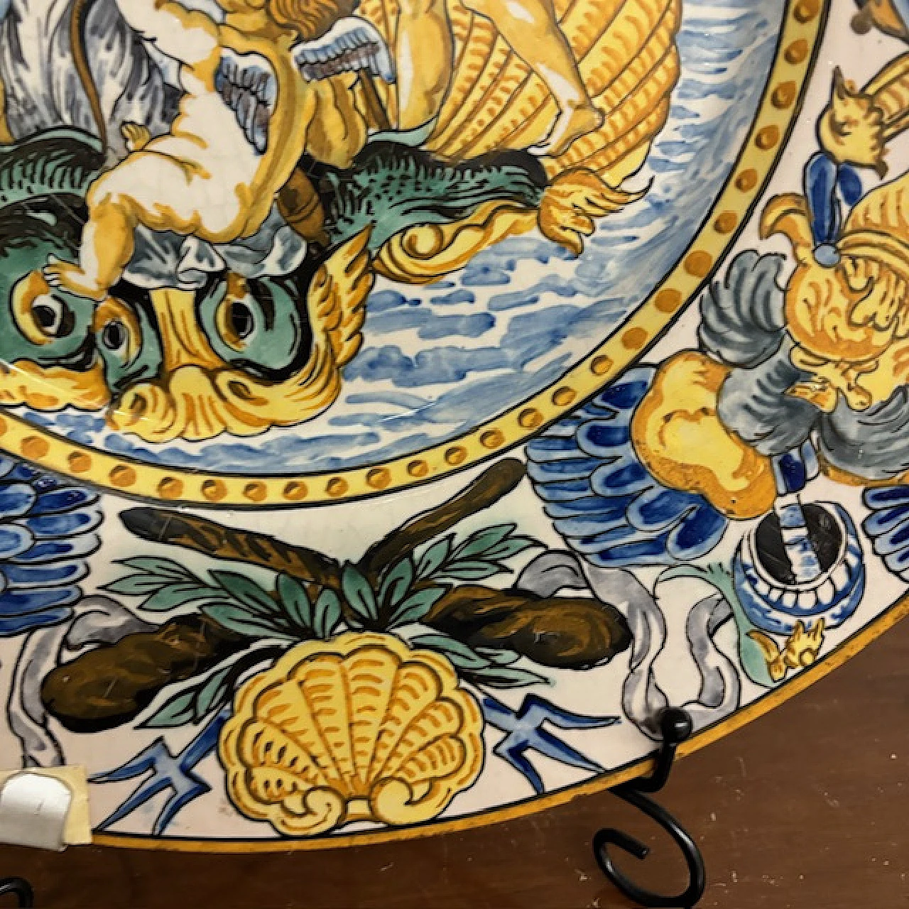 Majolica plate depicting Neptune by Carlo Mollica, 19th century 11