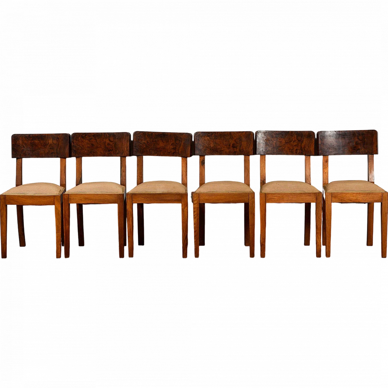 6 Art Deco chairs in wood with striped fabric seat 10