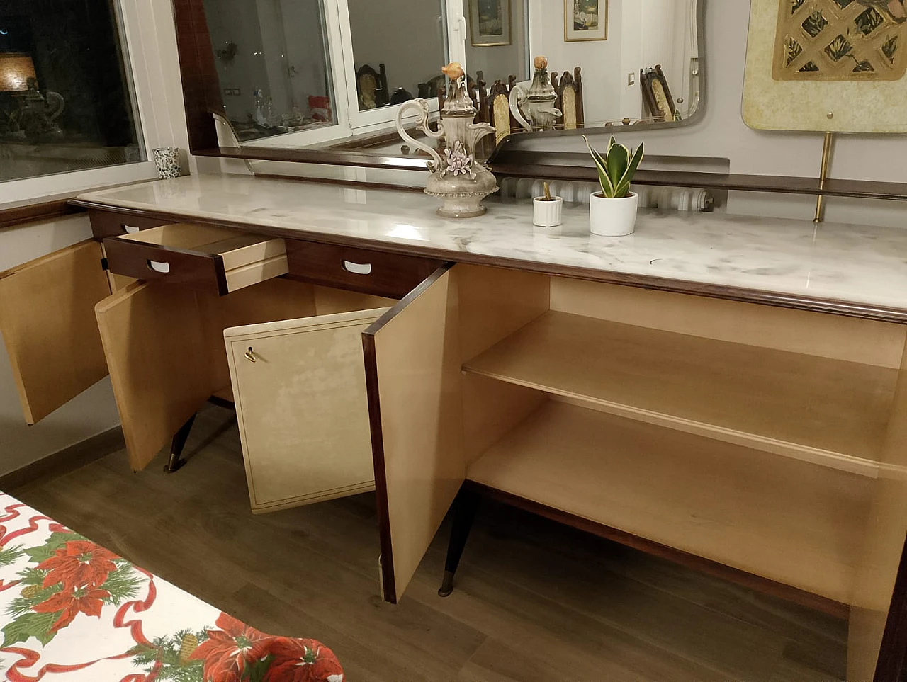 Rosewood & mahogany sideboard with glass doors by V. Dassi, 1960s 3