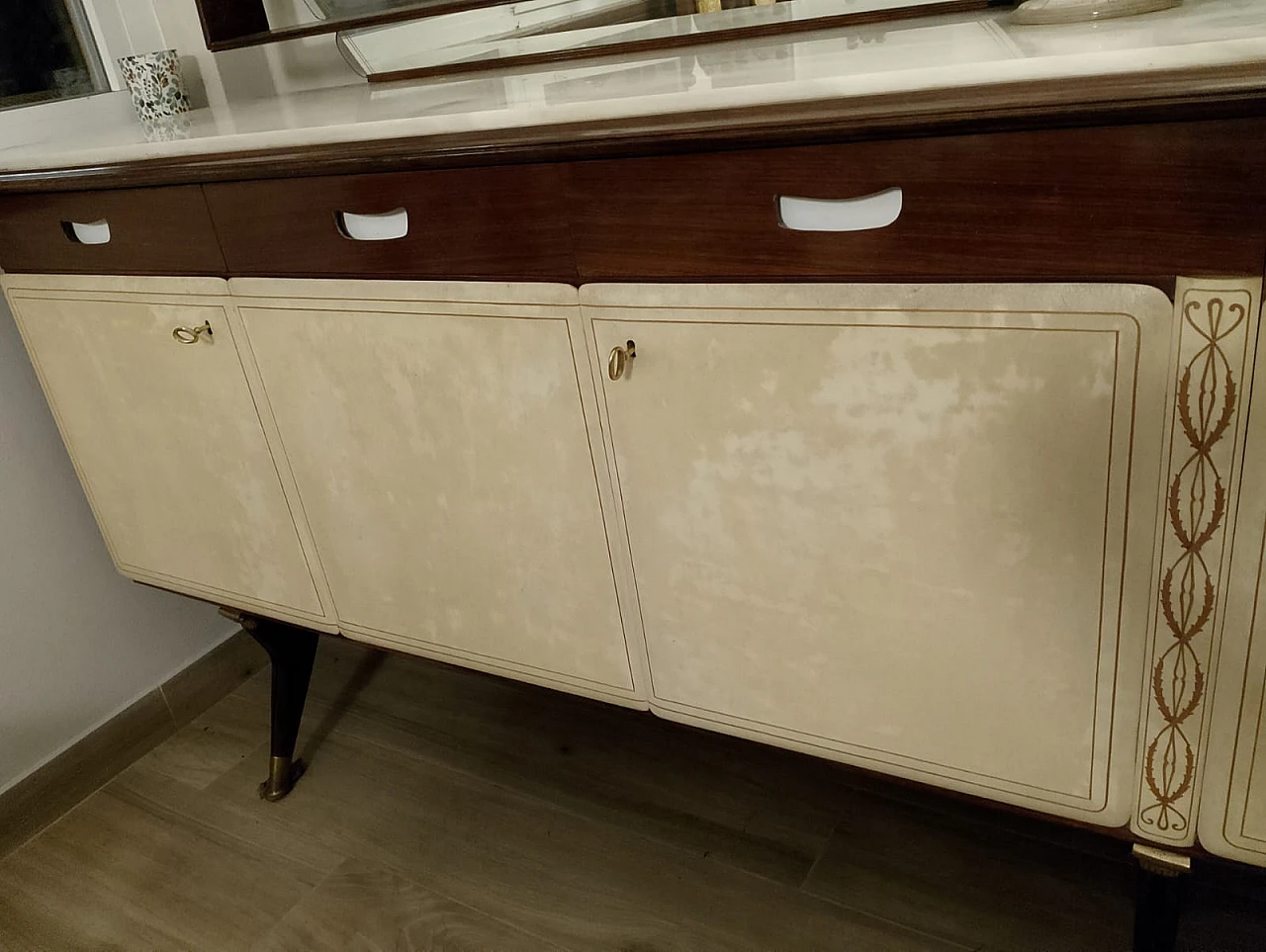 Rosewood & mahogany sideboard with glass doors by V. Dassi, 1960s 15