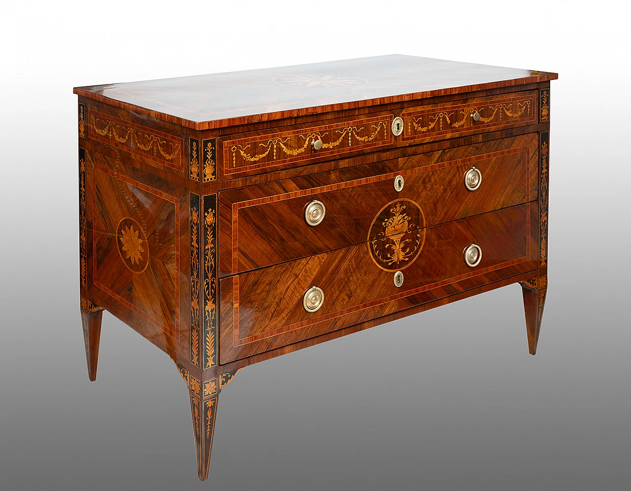 Louis XVI chest of drawers in exotic woods, 18th century 1