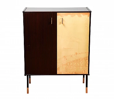 Two-tone mahogany & metal sideboard with oriental decoration