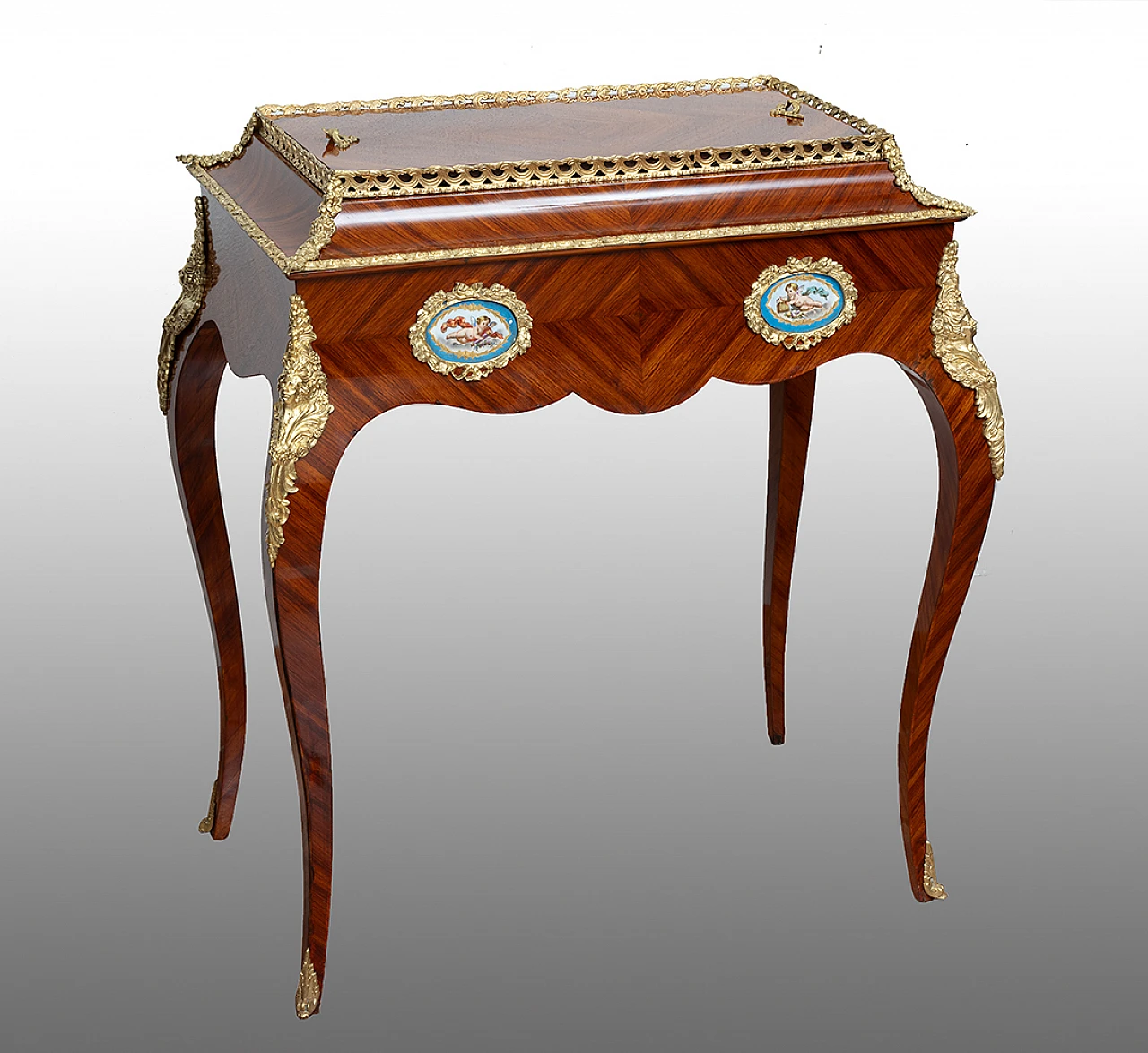 Napoleon III planter in exotic wood and porcelain, 19th century 1