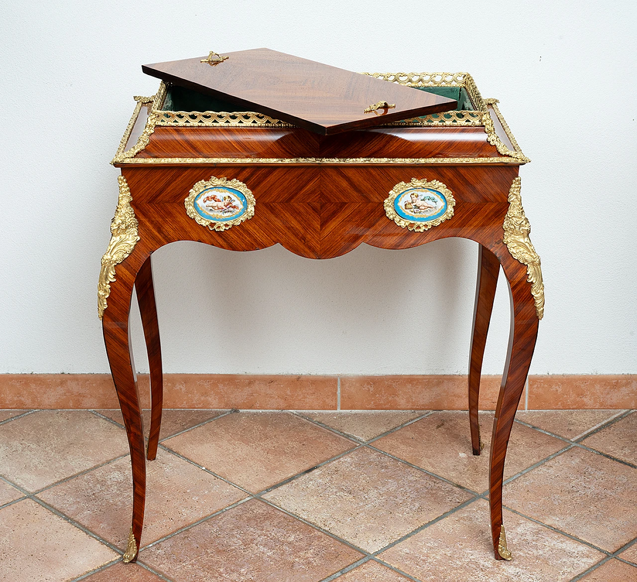 Napoleon III planter in exotic wood and porcelain, 19th century 2