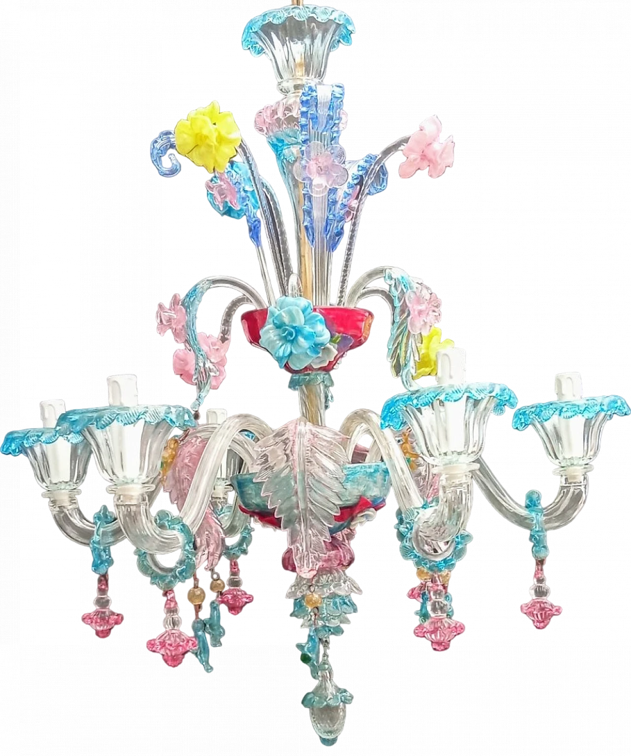 Metal and multicoloured Murano glass chandelier, 1930s 18