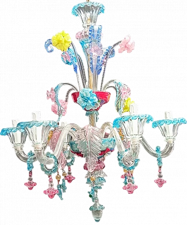 Metal and multicoloured Murano glass chandelier, 1930s