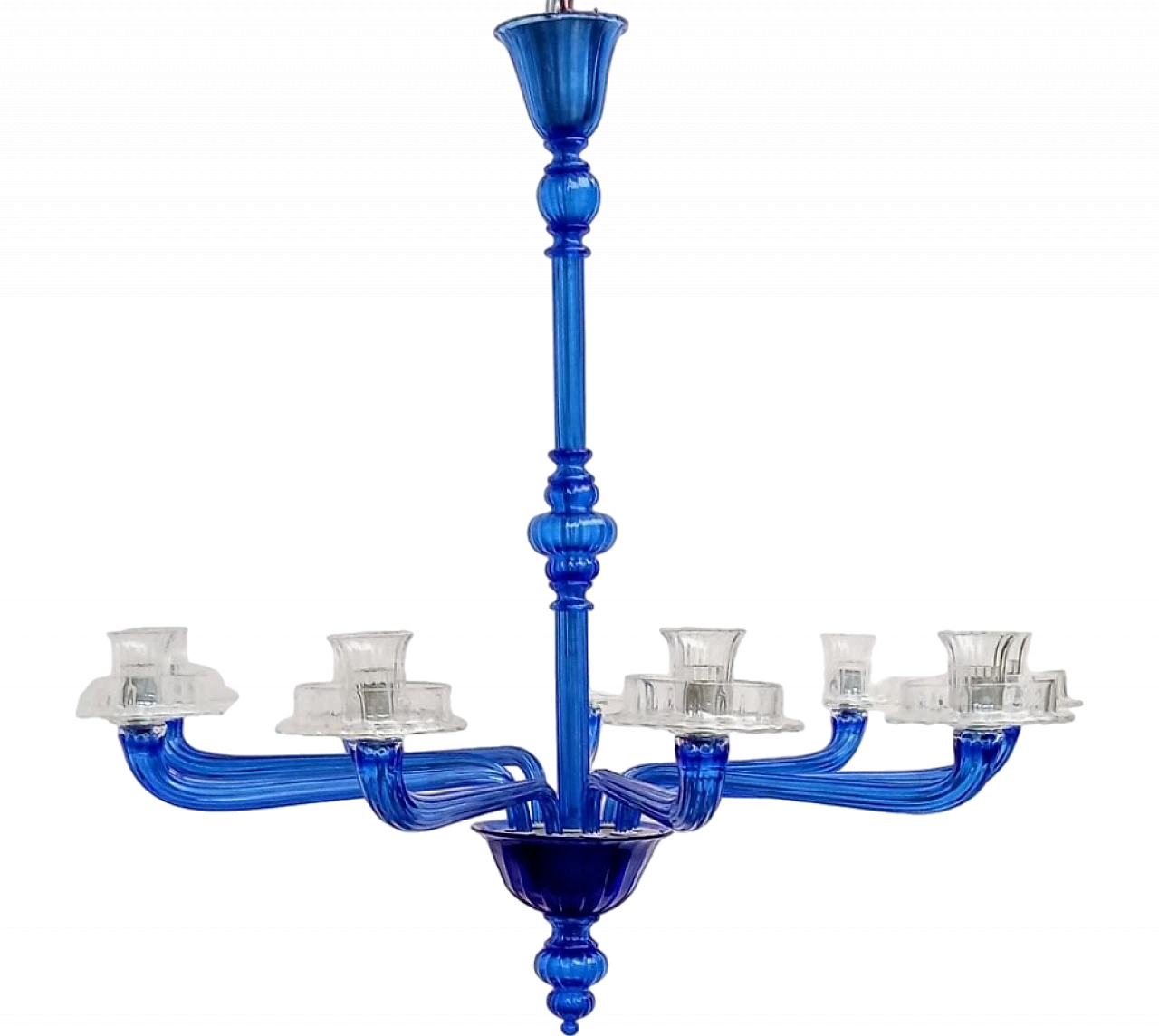 Blue and transparent Murano glass chandelier by Venini, 1993 16