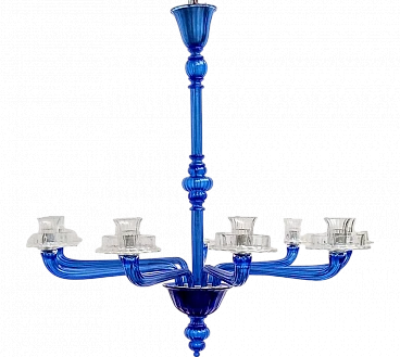 Blue and transparent Murano glass chandelier by Venini, 1993