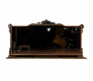 Mirror with gilded wood frame with curls and inlays, 1960s