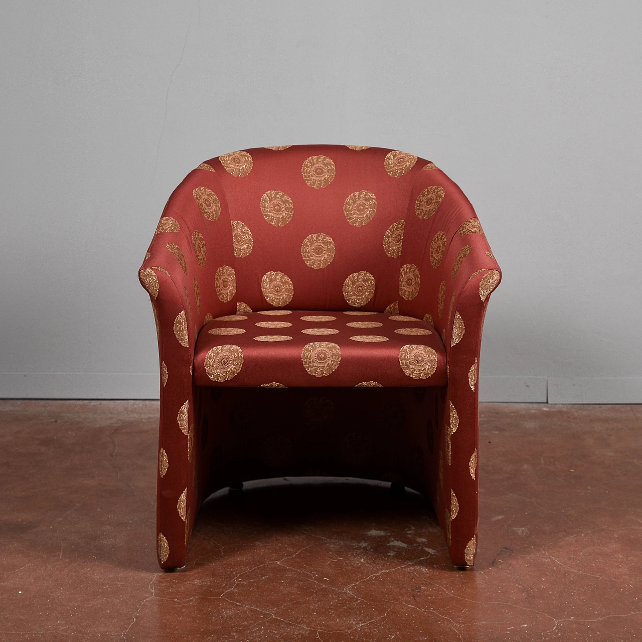 Cockpit armchair upholstered in red fabric with medallion print, 1990s 1