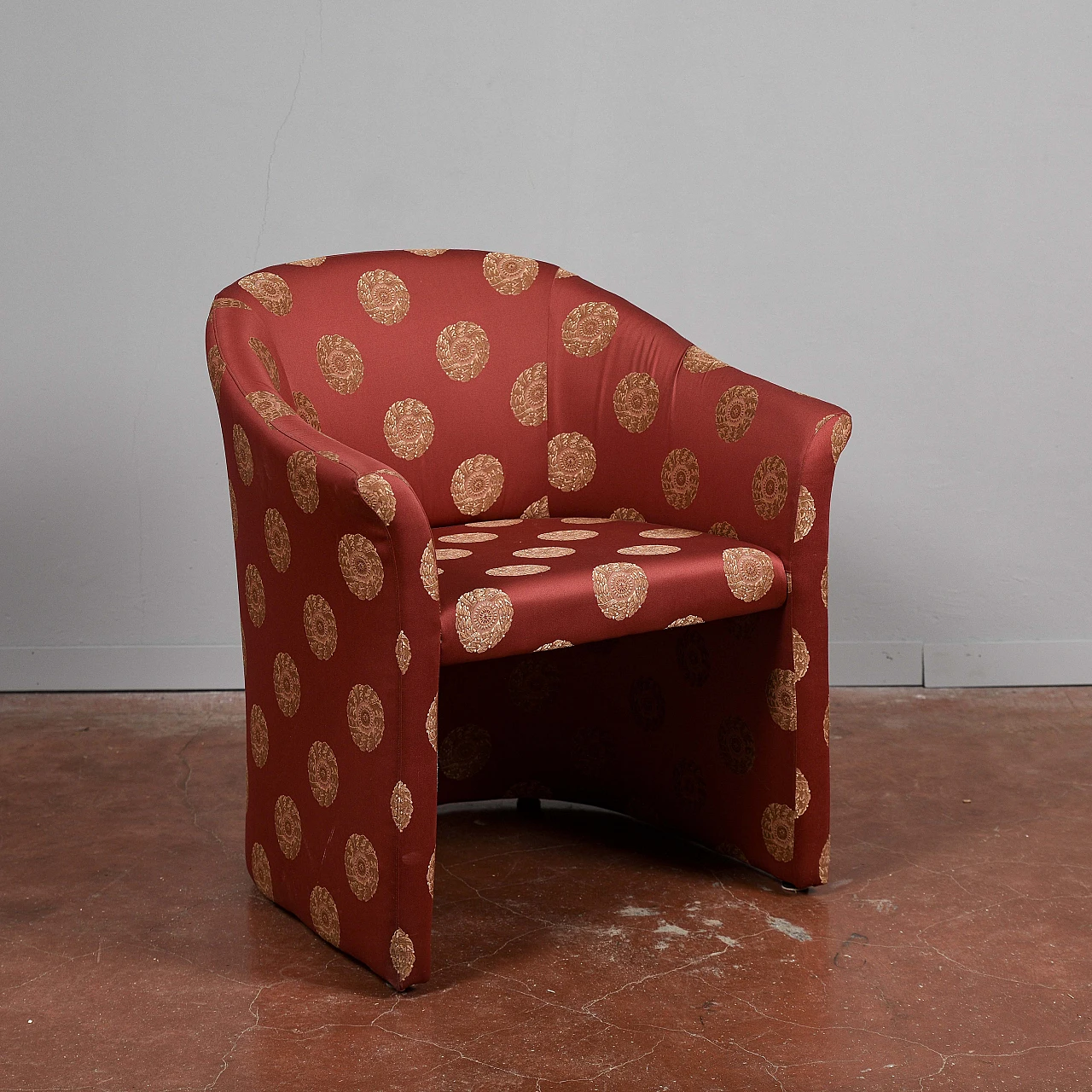 Cockpit armchair upholstered in red fabric with medallion print, 1990s 2