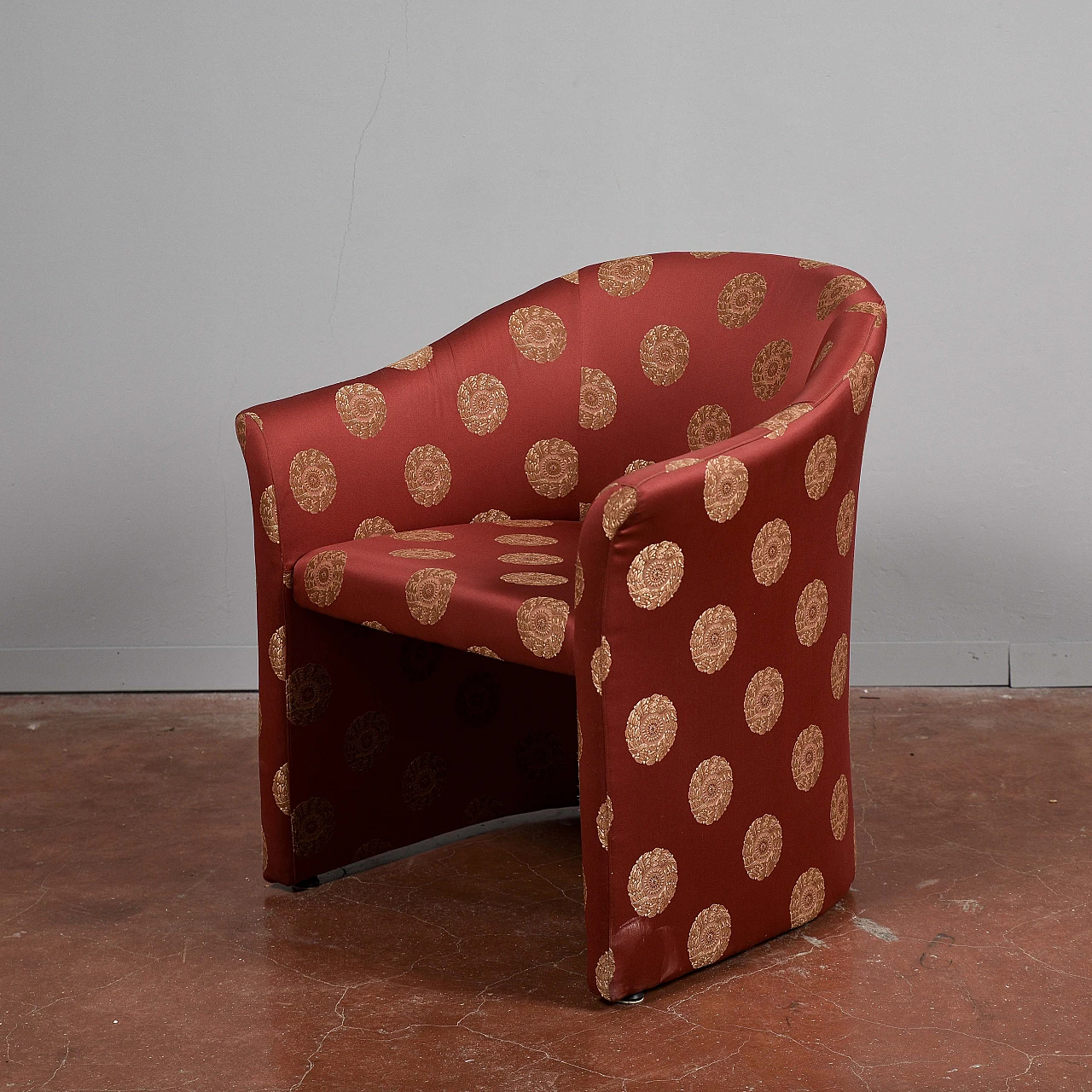 Cockpit armchair upholstered in red fabric with medallion print, 1990s 3