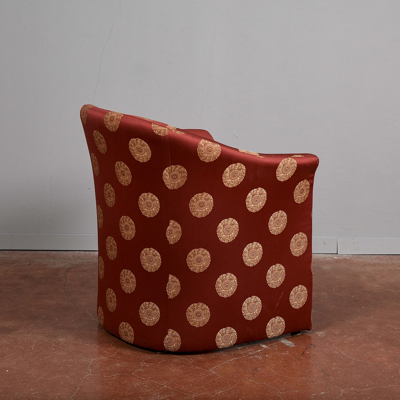 Cockpit armchair upholstered in red fabric with medallion print, 1990s 6