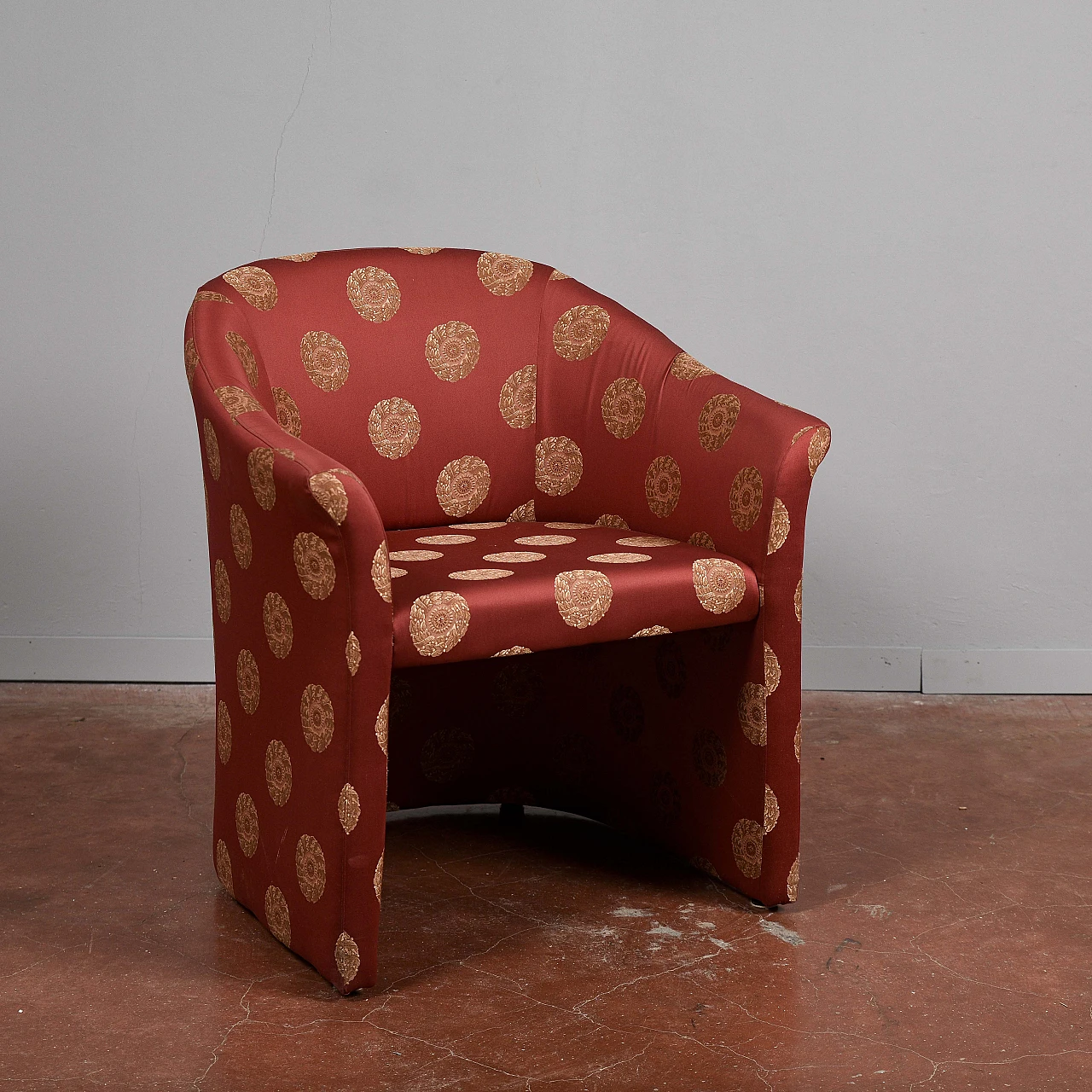 Cockpit armchair upholstered in red fabric with medallion print, 1990s 7