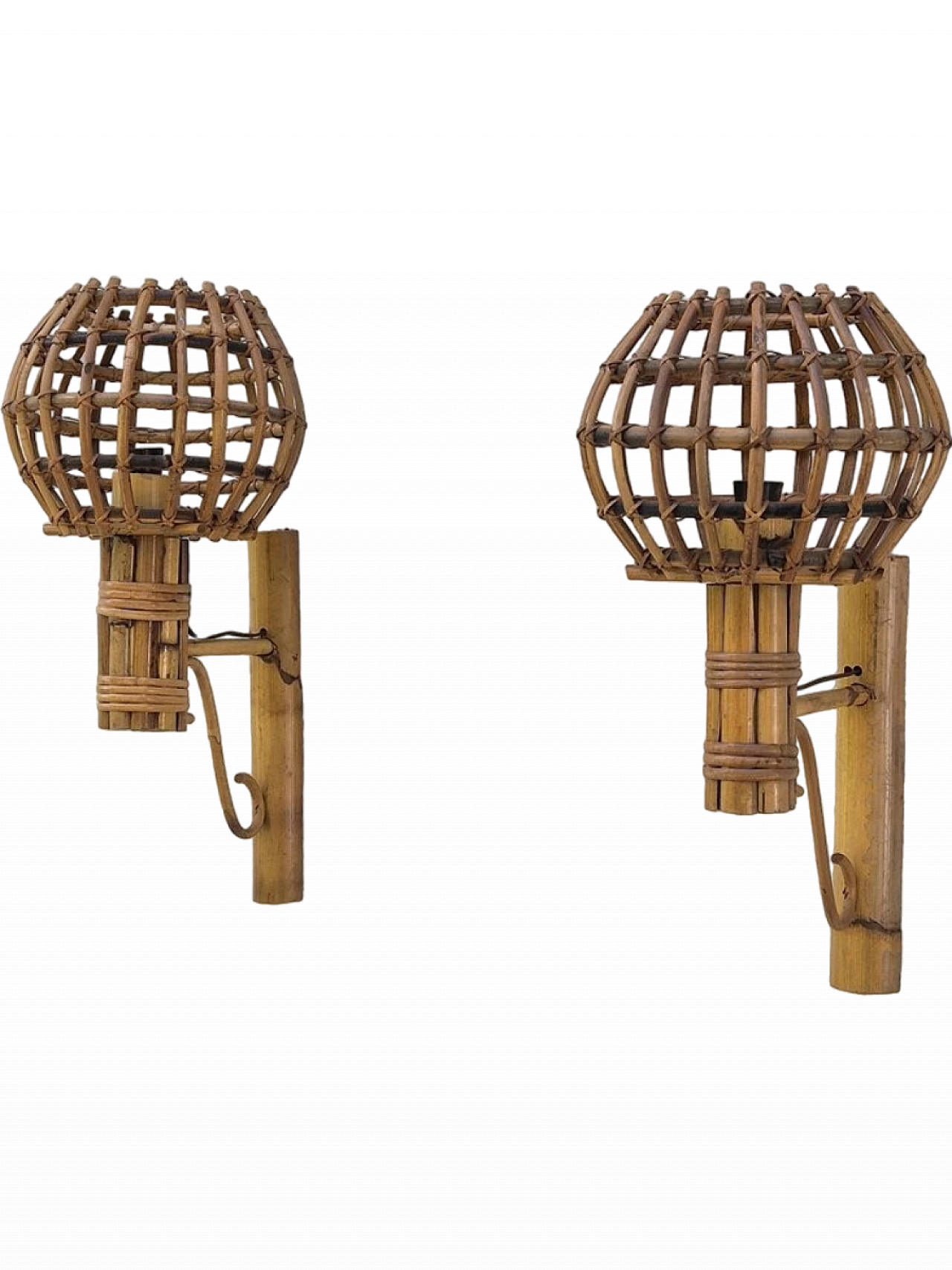 Pair of bamboo wall lamps, 1970s 8