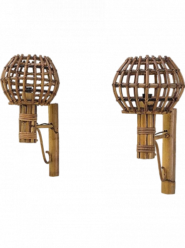 Pair of bamboo wall lamps, 1970s