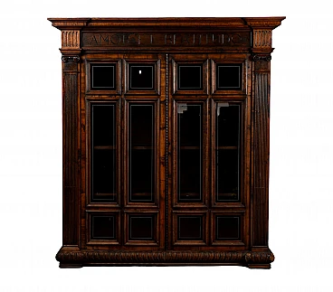 Neoclassical style showcase with bookshelf in wood & glass