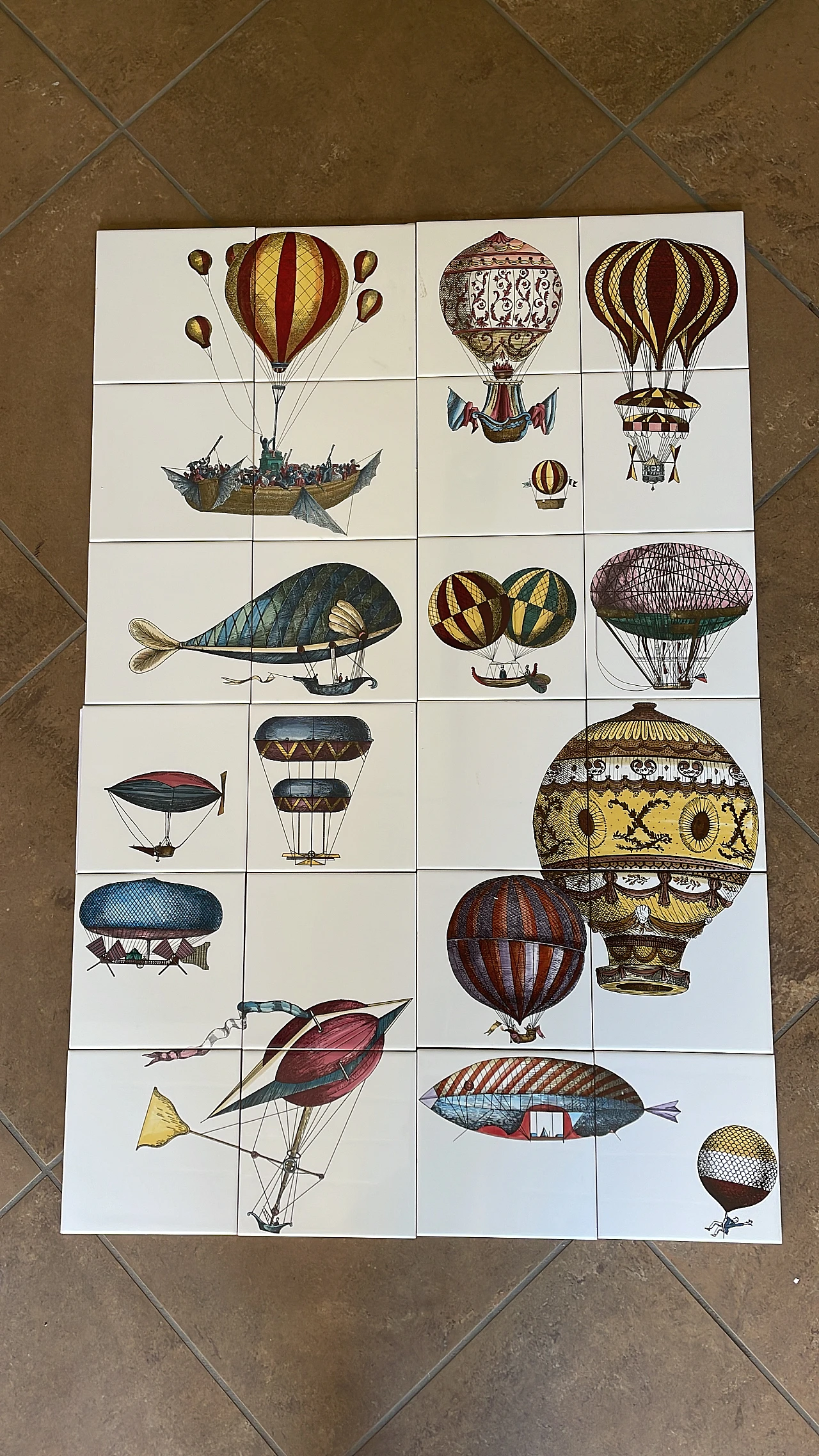 24 Ceramic Flying Machines tiles by Fornasetti, 2000s 1