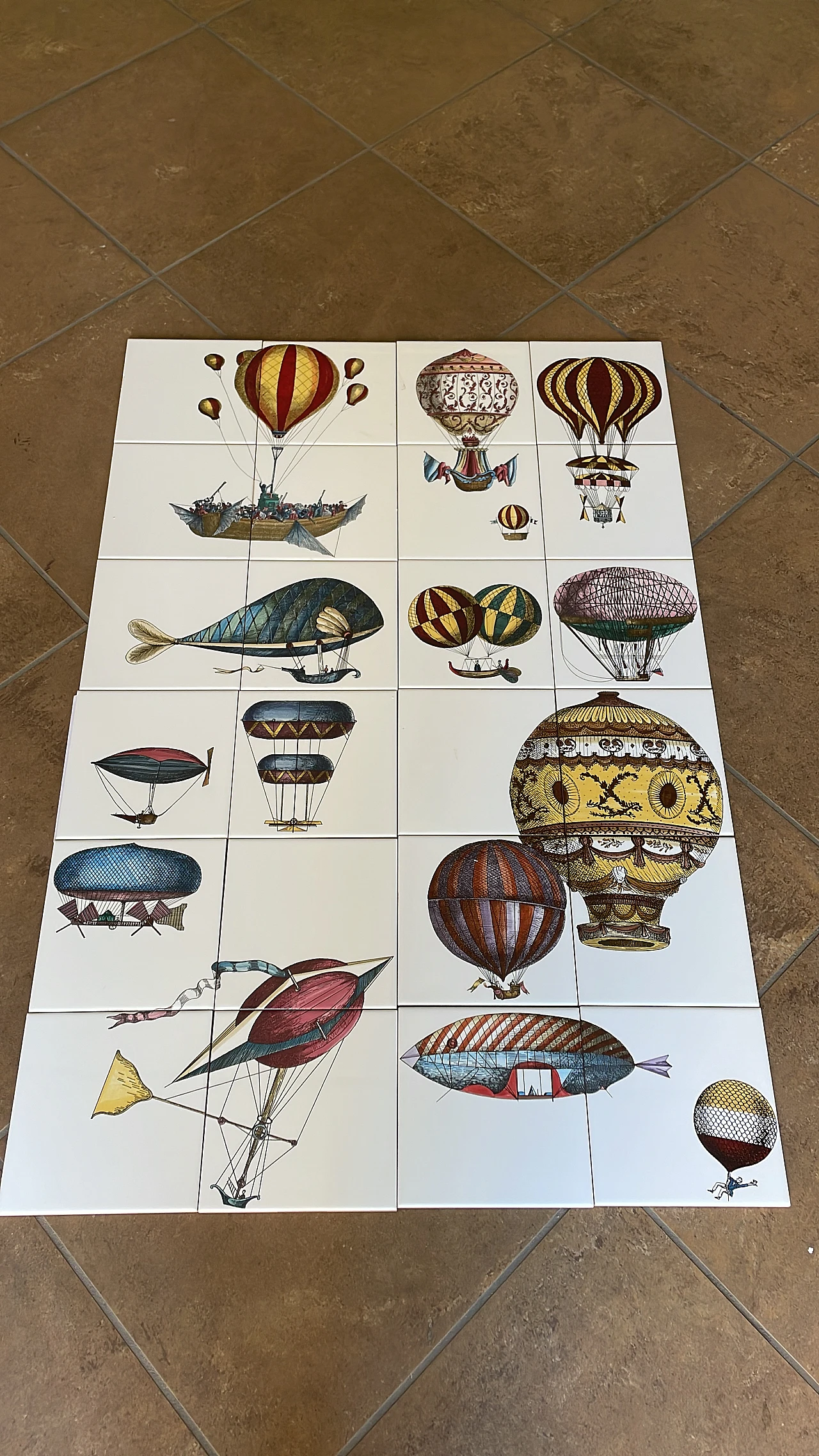 24 Ceramic Flying Machines tiles by Fornasetti, 2000s 2