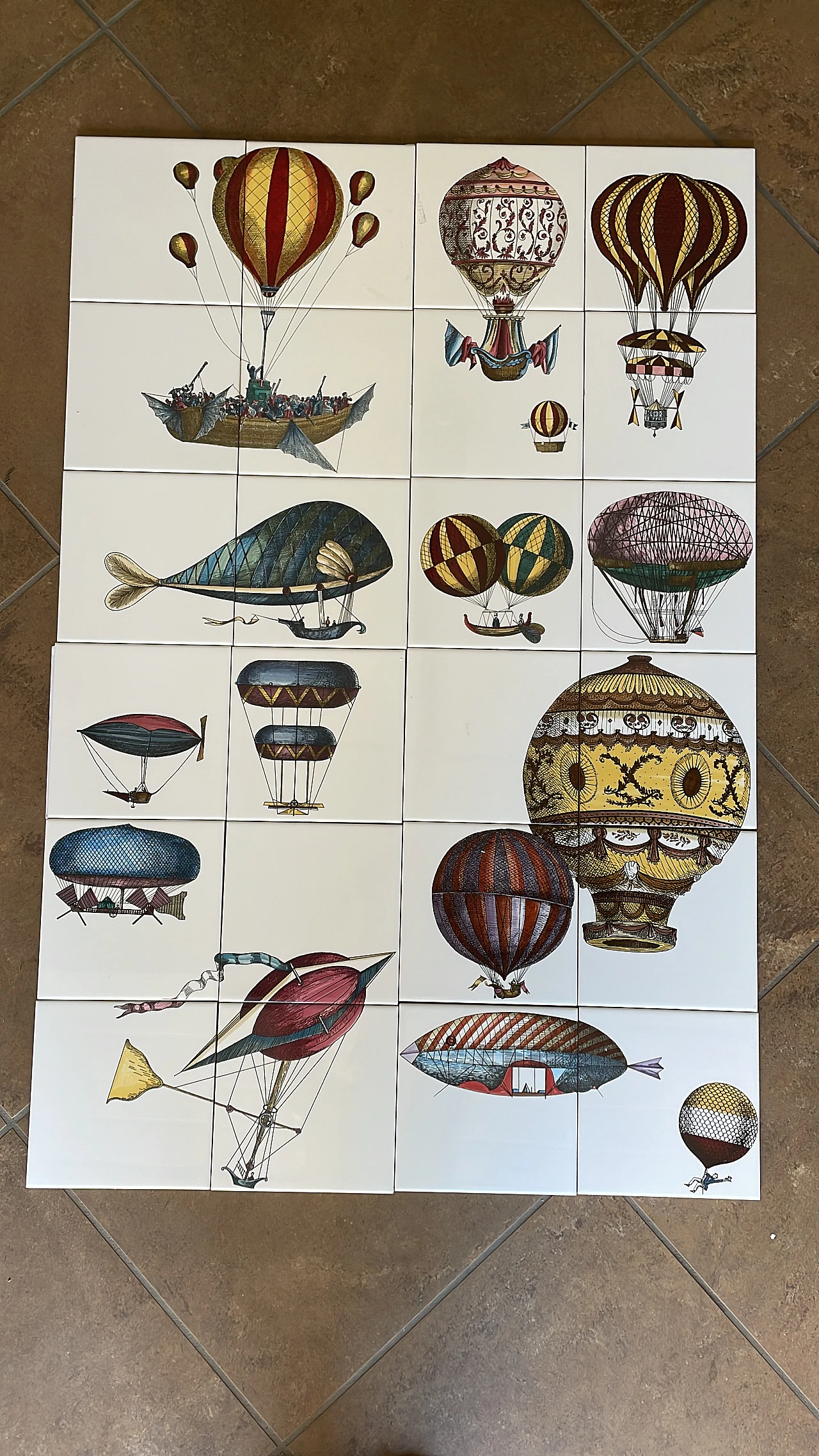 24 Ceramic Flying Machines tiles by Fornasetti, 2000s 3