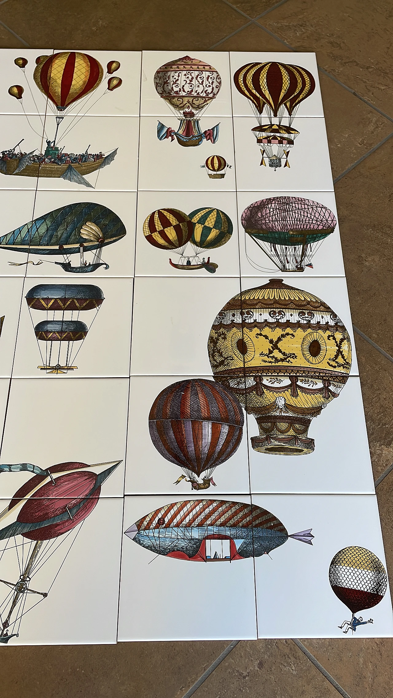 24 Ceramic Flying Machines tiles by Fornasetti, 2000s 4