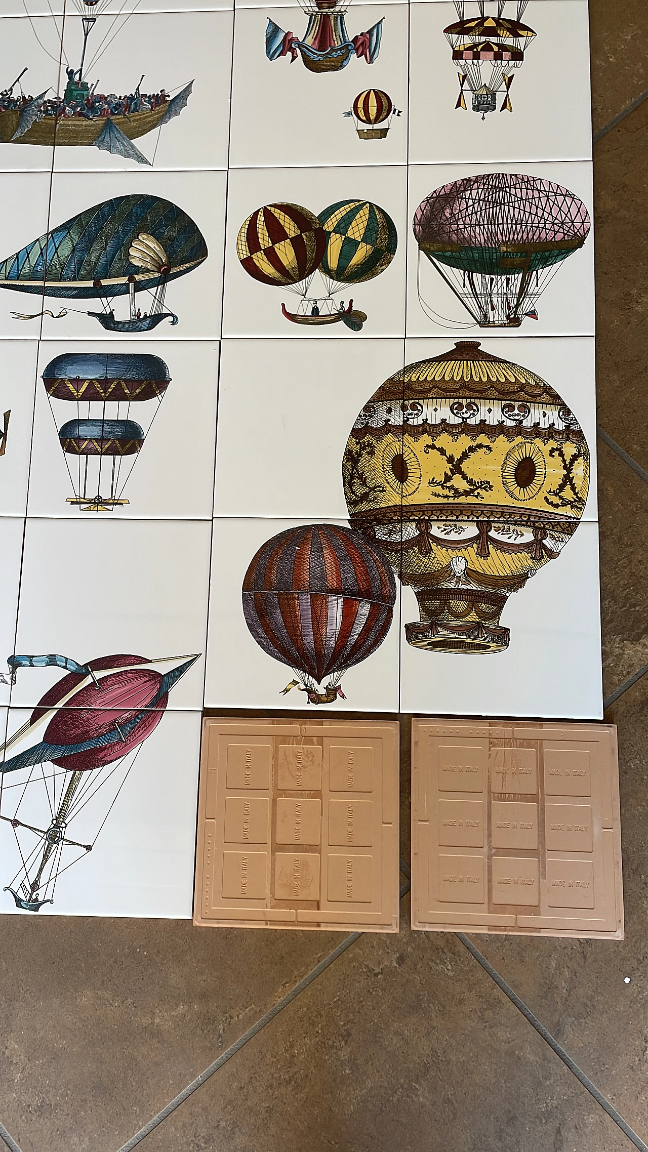 24 Ceramic Flying Machines tiles by Fornasetti, 2000s 5