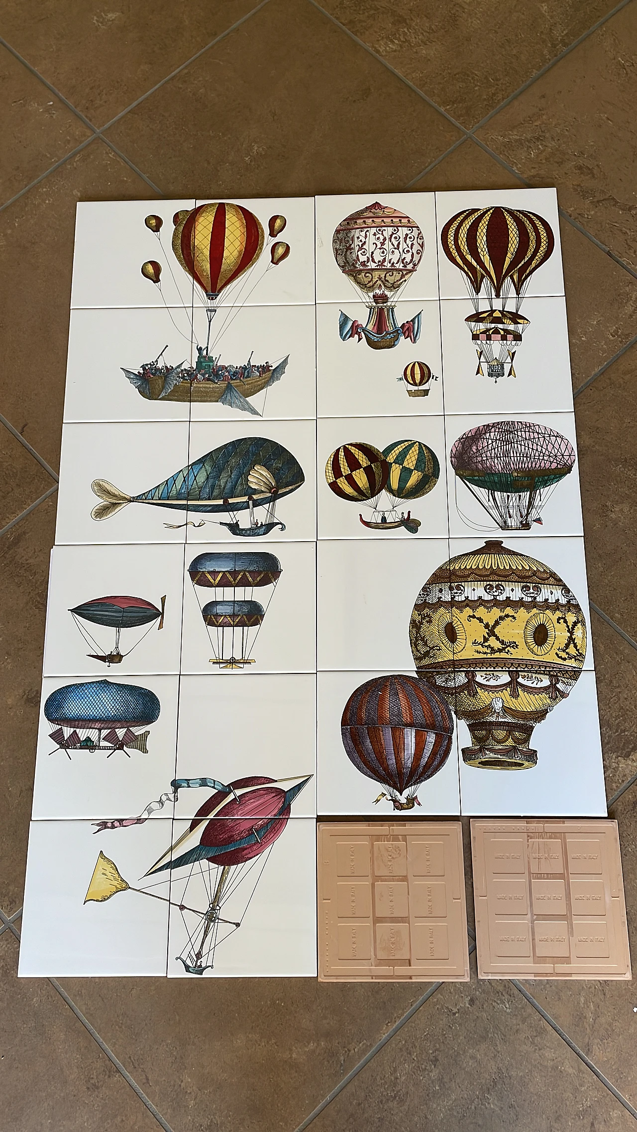 24 Ceramic Flying Machines tiles by Fornasetti, 2000s 6