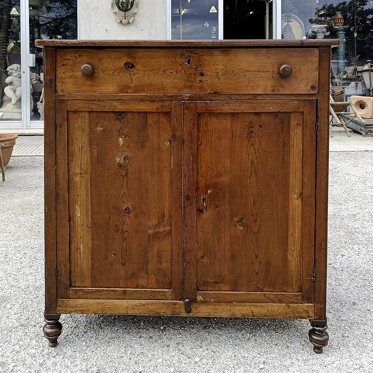 Credenza a 2 ante con cassetto in abete massello, '800 1