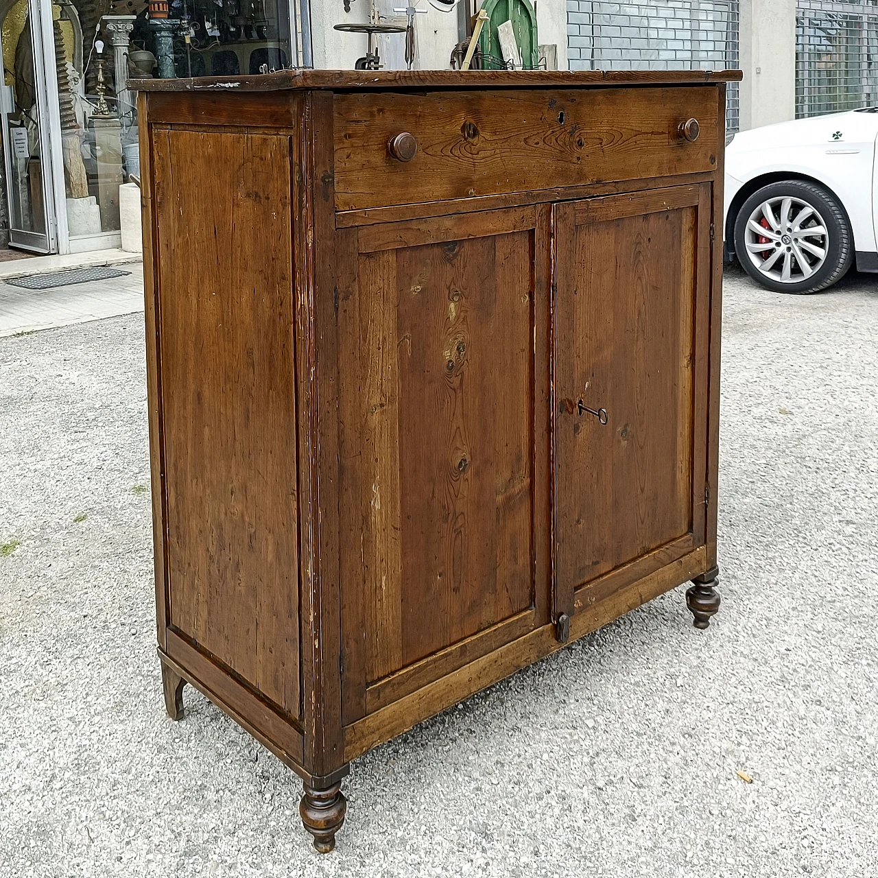 Credenza a 2 ante con cassetto in abete massello, '800 2