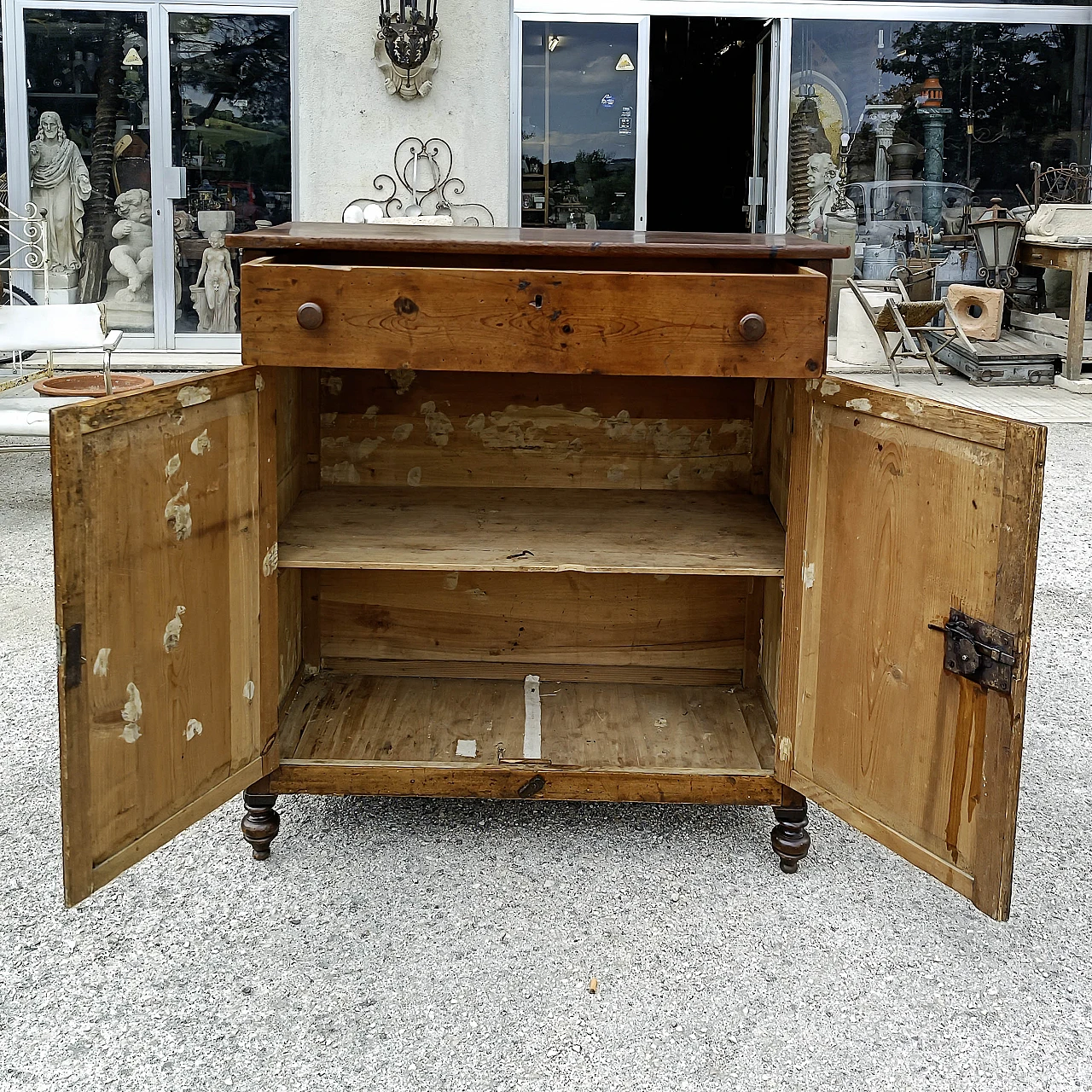 Credenza a 2 ante con cassetto in abete massello, '800 6