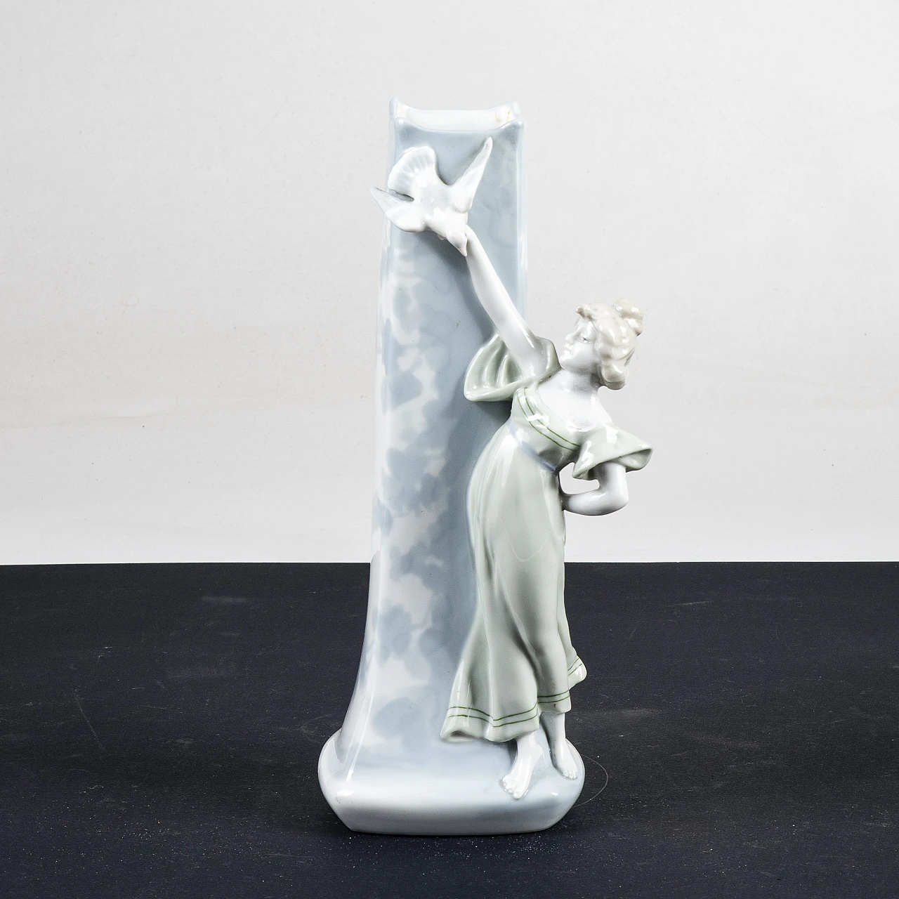 Art Nouveau ceramic vase with woman and dove in flight 1