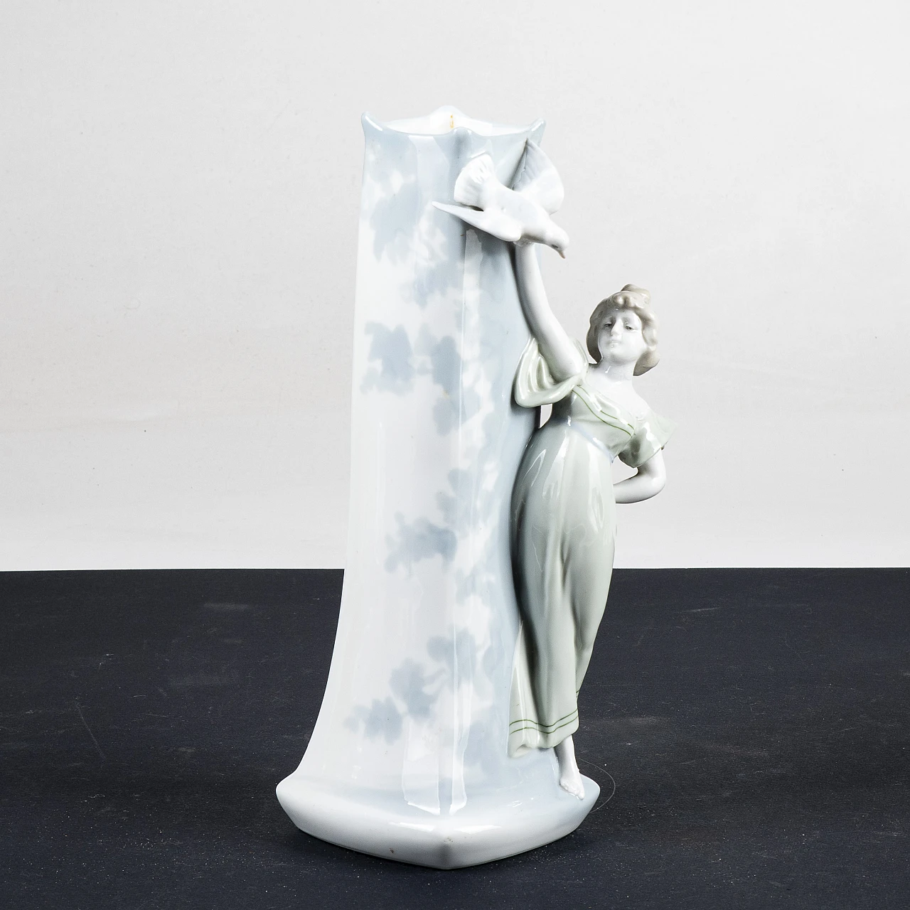 Art Nouveau ceramic vase with woman and dove in flight 2