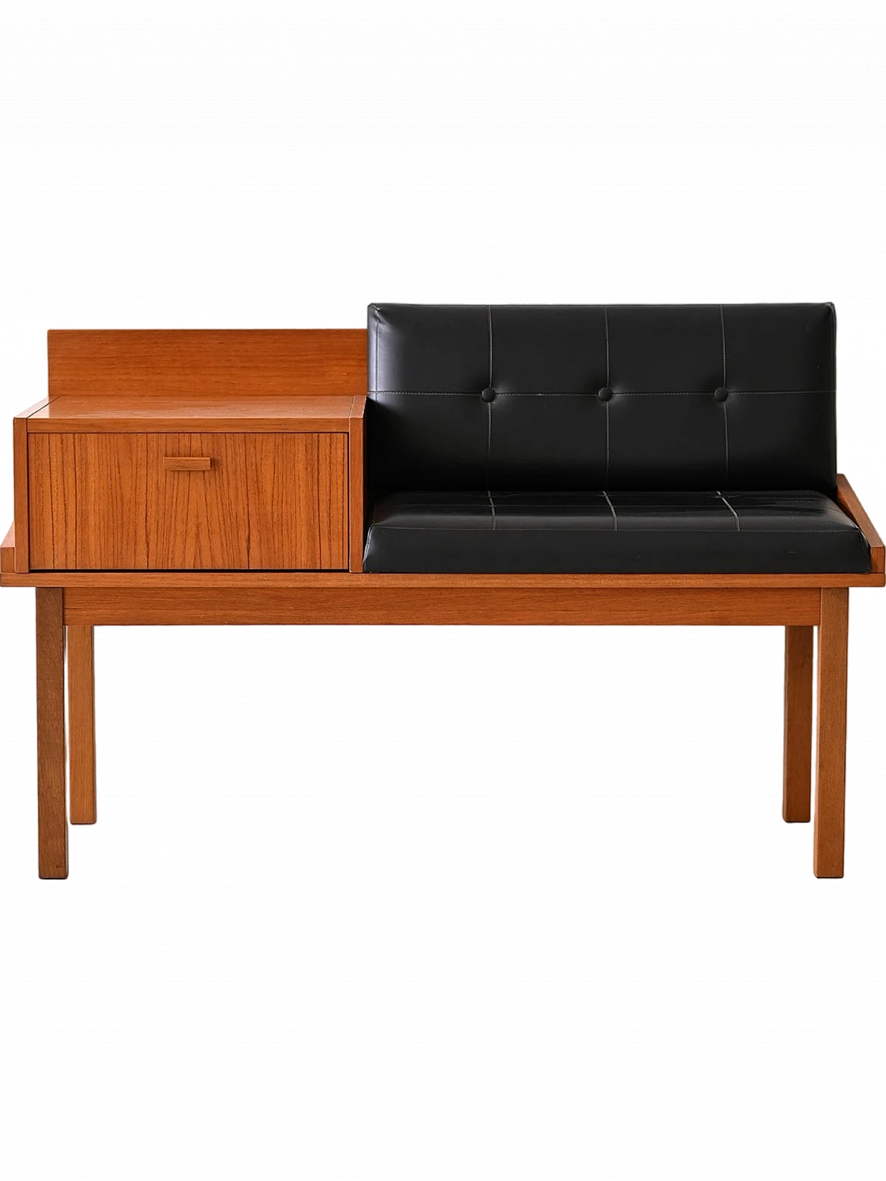 Scandinavian wooden bench with upholstered seat, 1960s 11