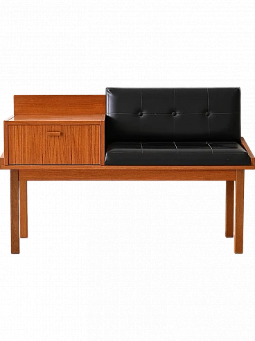 Scandinavian wooden bench with upholstered seat, 1960s