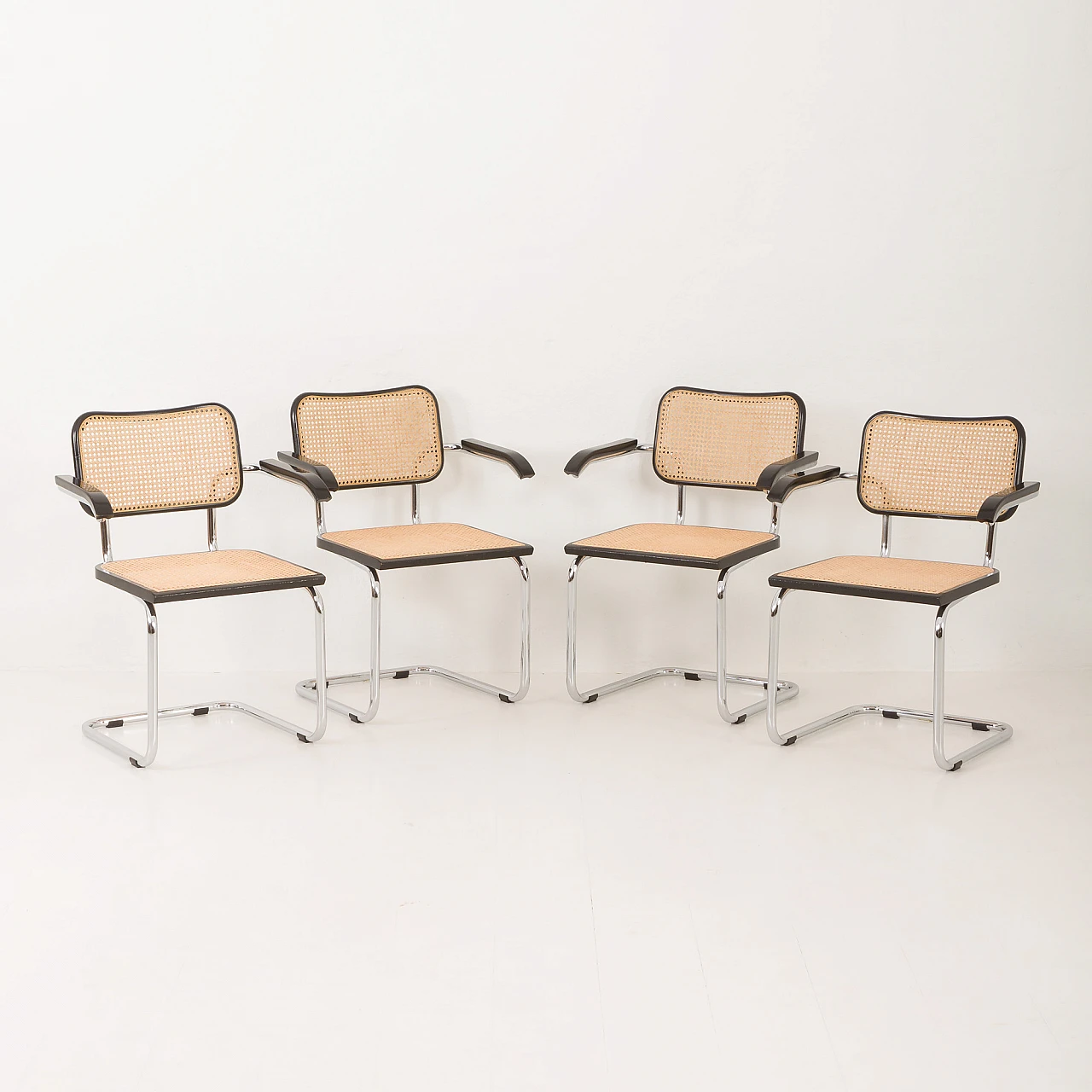 4 Cesca chairs in cane, beech & steel by M. Breuer for Gavina, 1980s 1